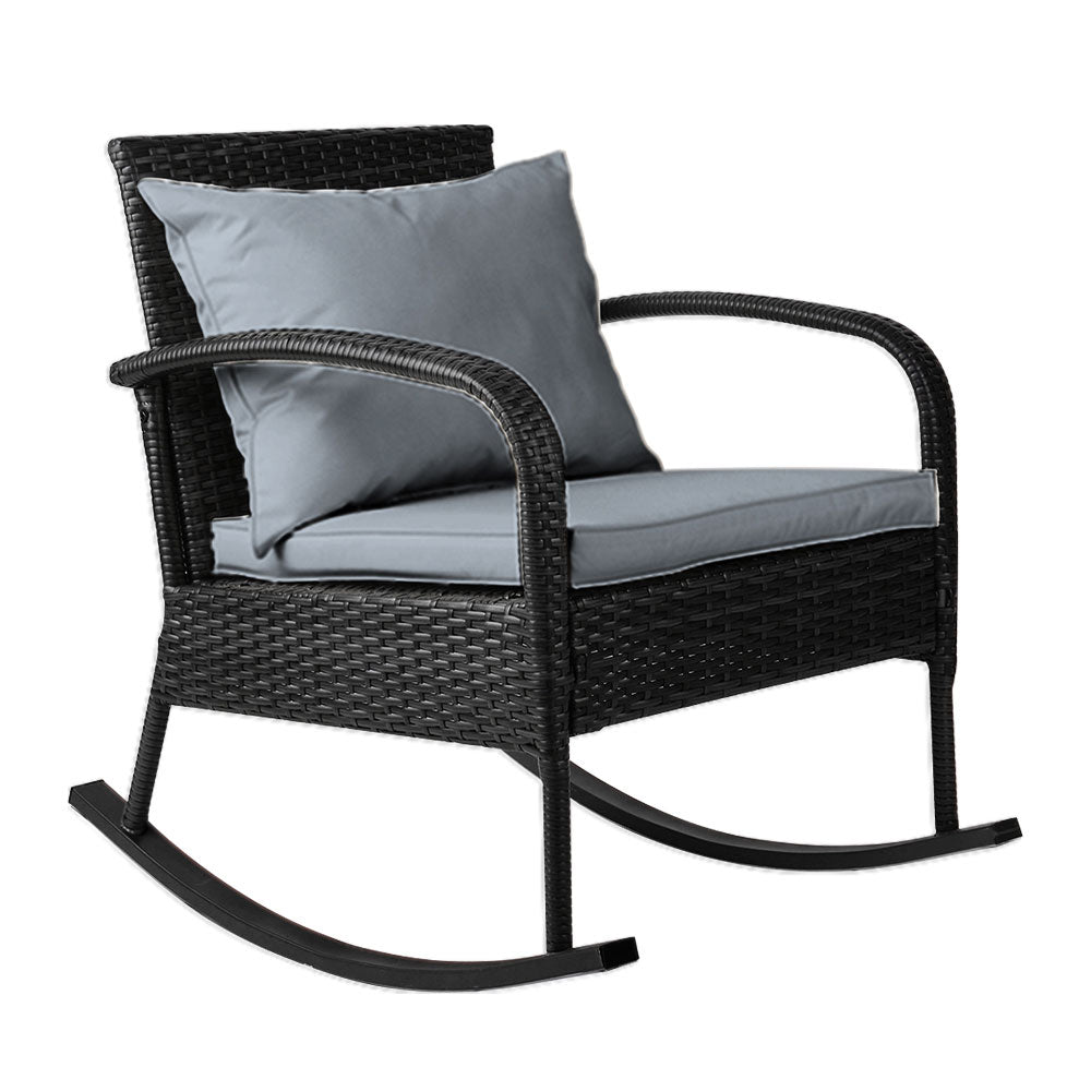 Outdoor Furniture Rocking Chair Wicker Garden Patio Lounge Setting Black - Outdoorium