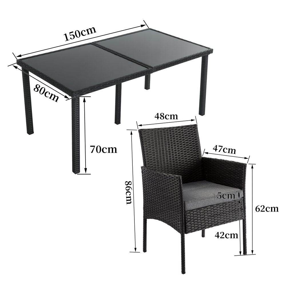 Outdoor Minimalist Black Wicker 6-Seater Dining Set - Outdoorium