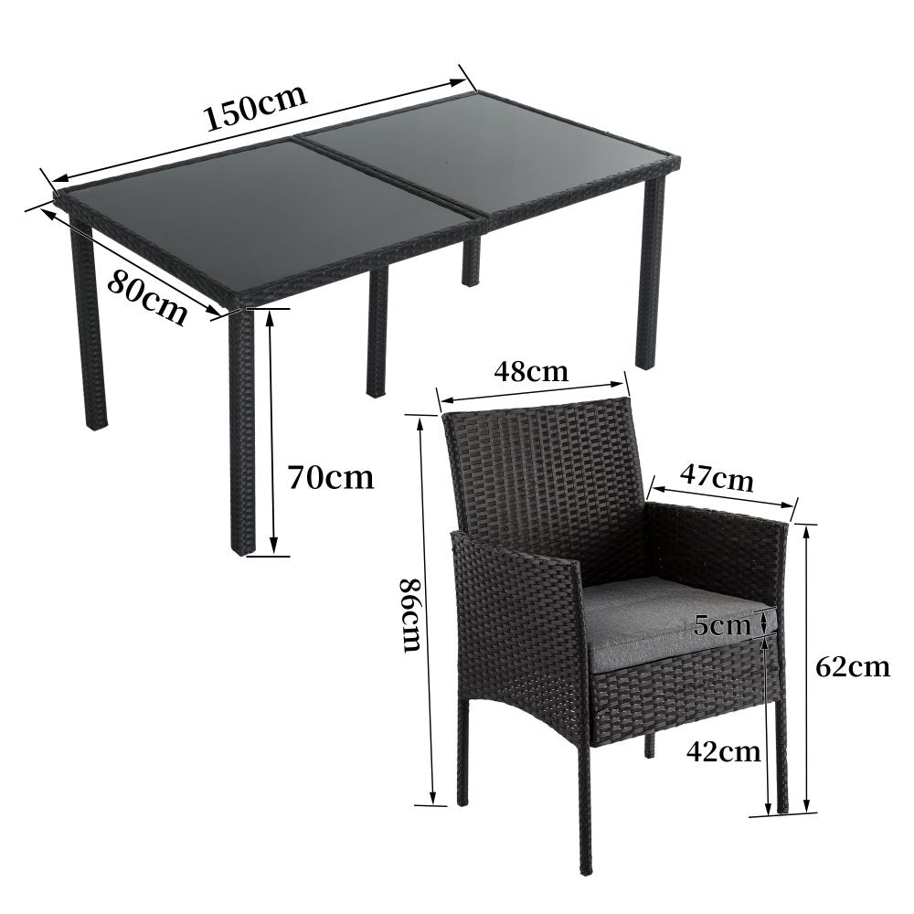 Outdoor Minimalist Black Wicker 6 - Seater Dining Set | Outdoorium