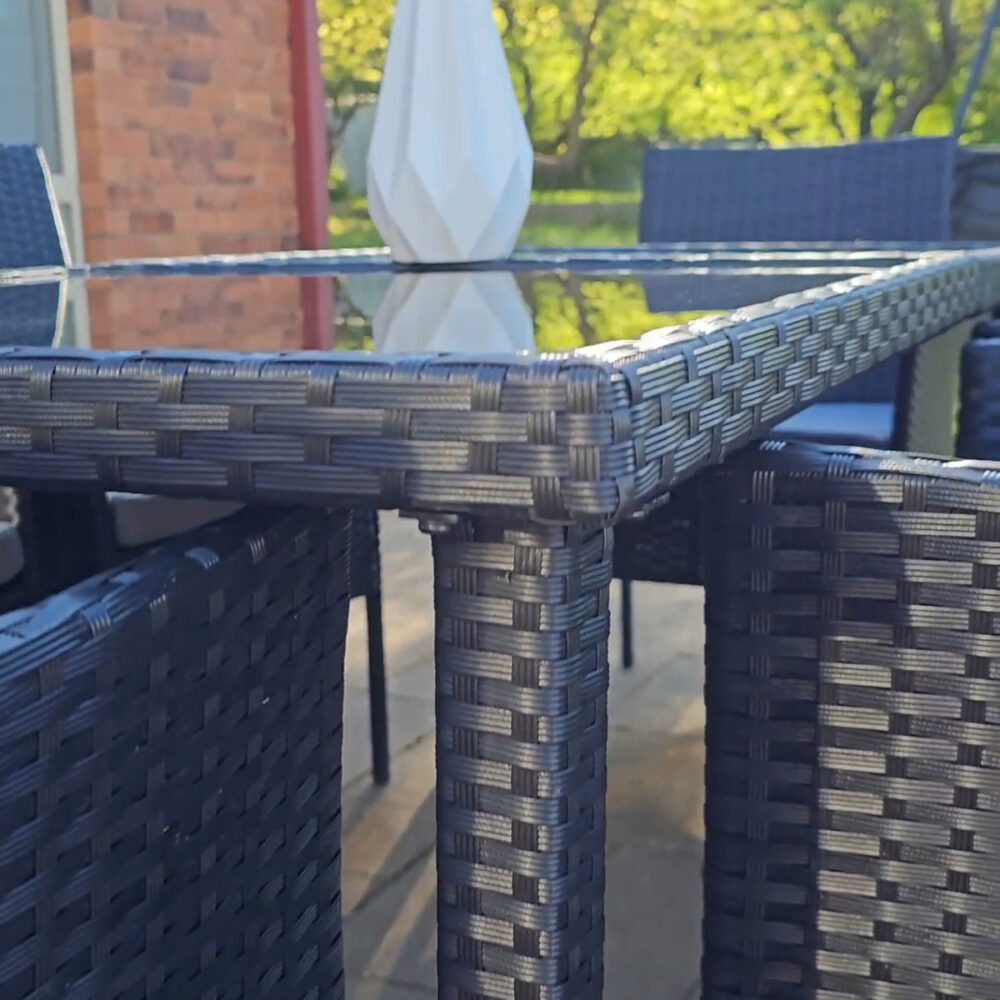 Outdoor Minimalist Black Wicker 6 - Seater Dining Set | Furniture > Outdoor