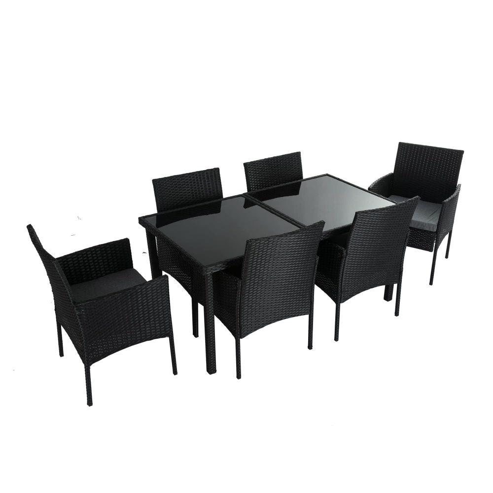 Outdoor Minimalist Black Wicker 6 - Seater Dining Set | Outdoorium