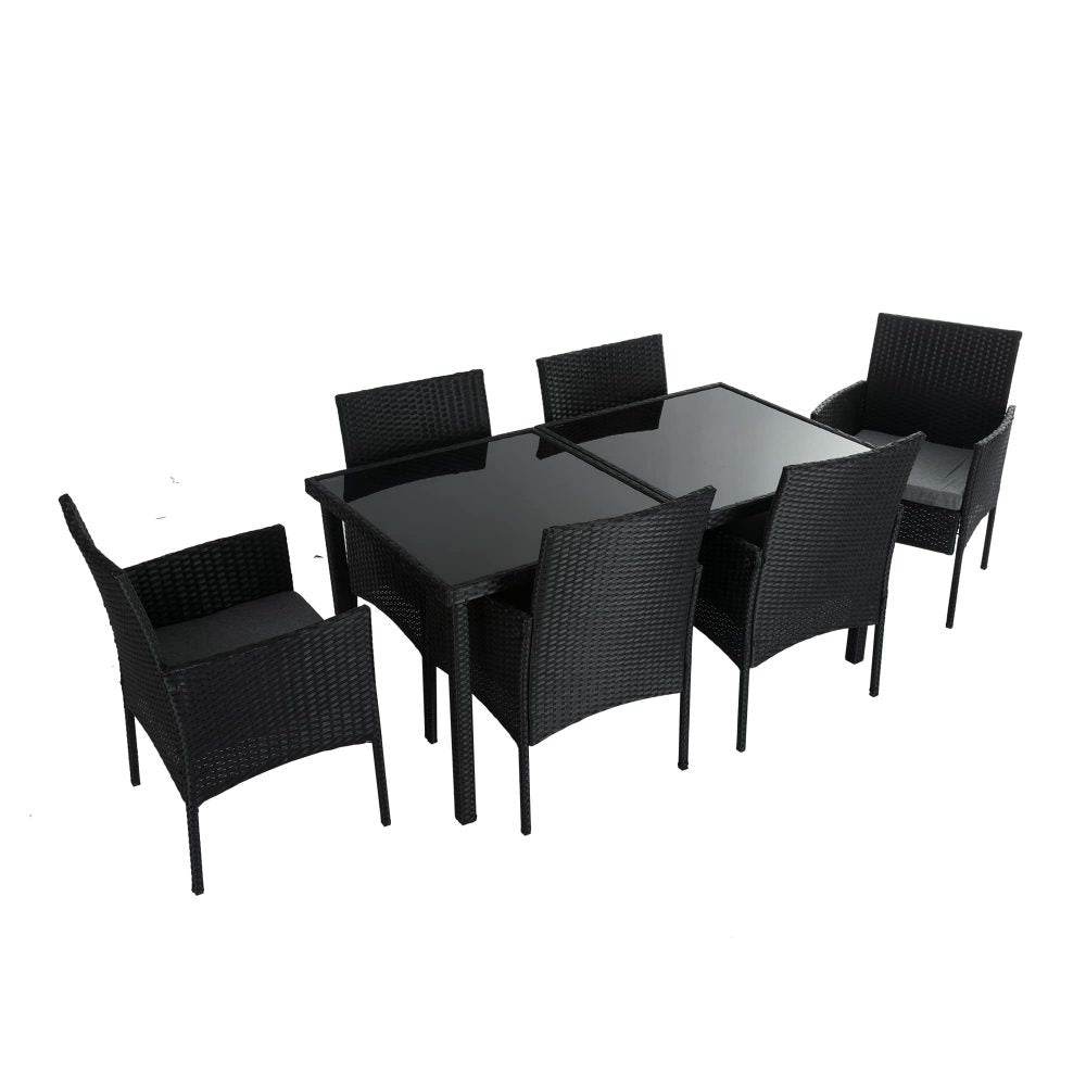 Outdoor Minimalist Black Wicker 6-Seater Dining Set - Outdoorium