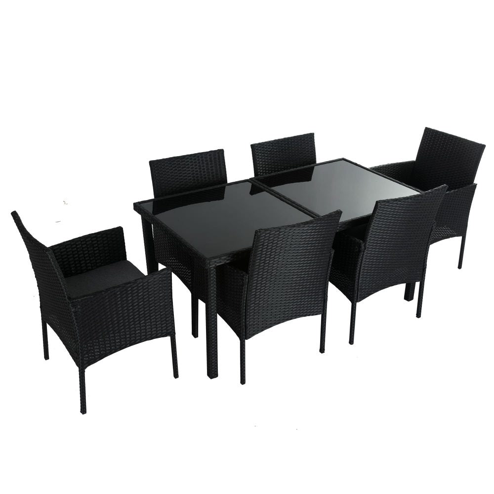 Outdoor Minimalist Black Wicker 6 - Seater Dining Set | Outdoorium