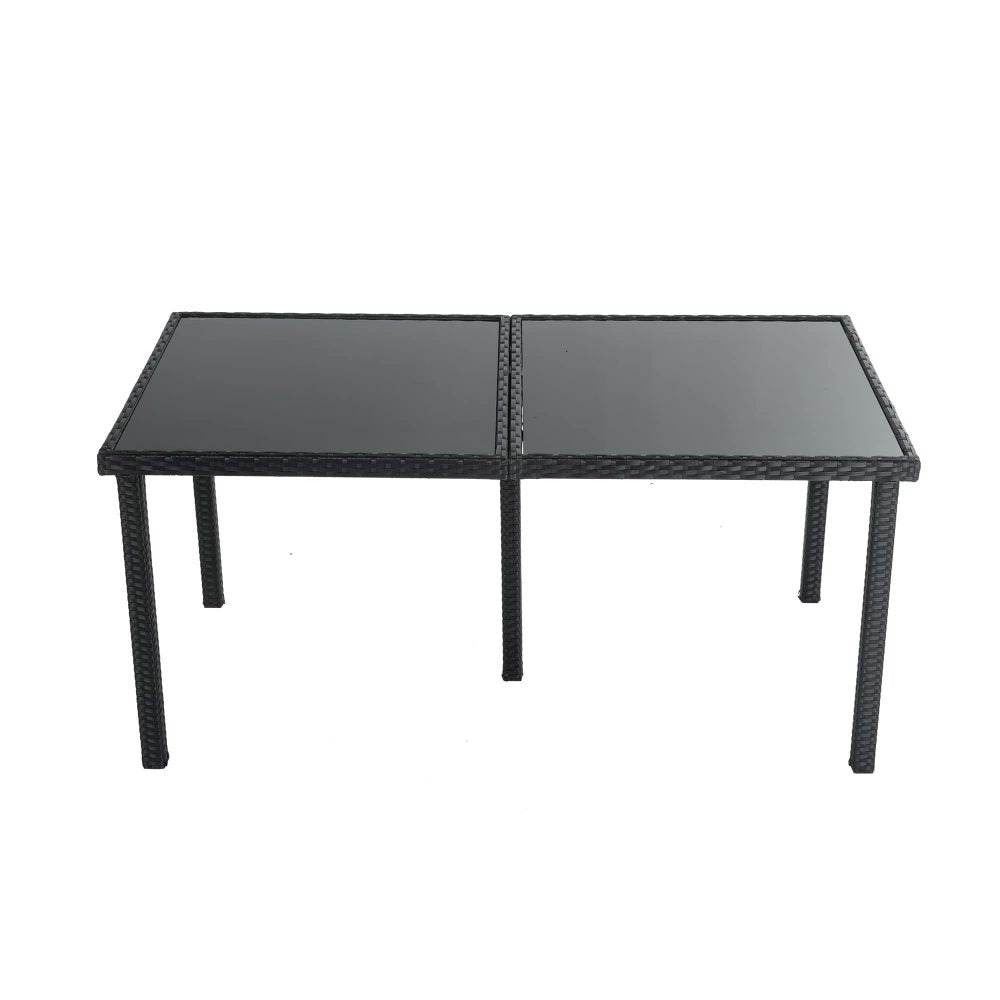 Outdoor Minimalist Black Wicker 6-Seater Dining Set - Outdoorium