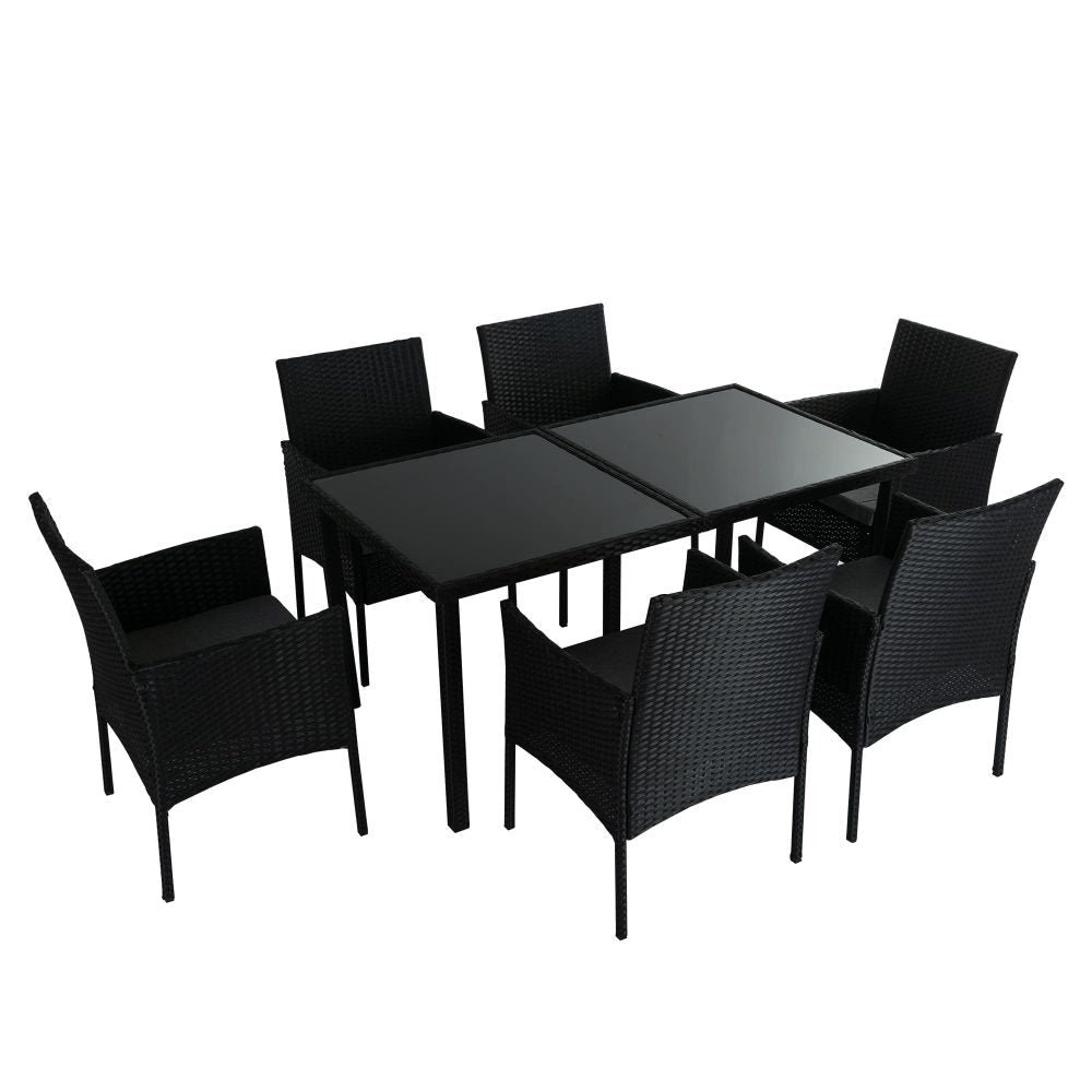 Outdoor Minimalist Black Wicker 6 - Seater Dining Set | Outdoorium