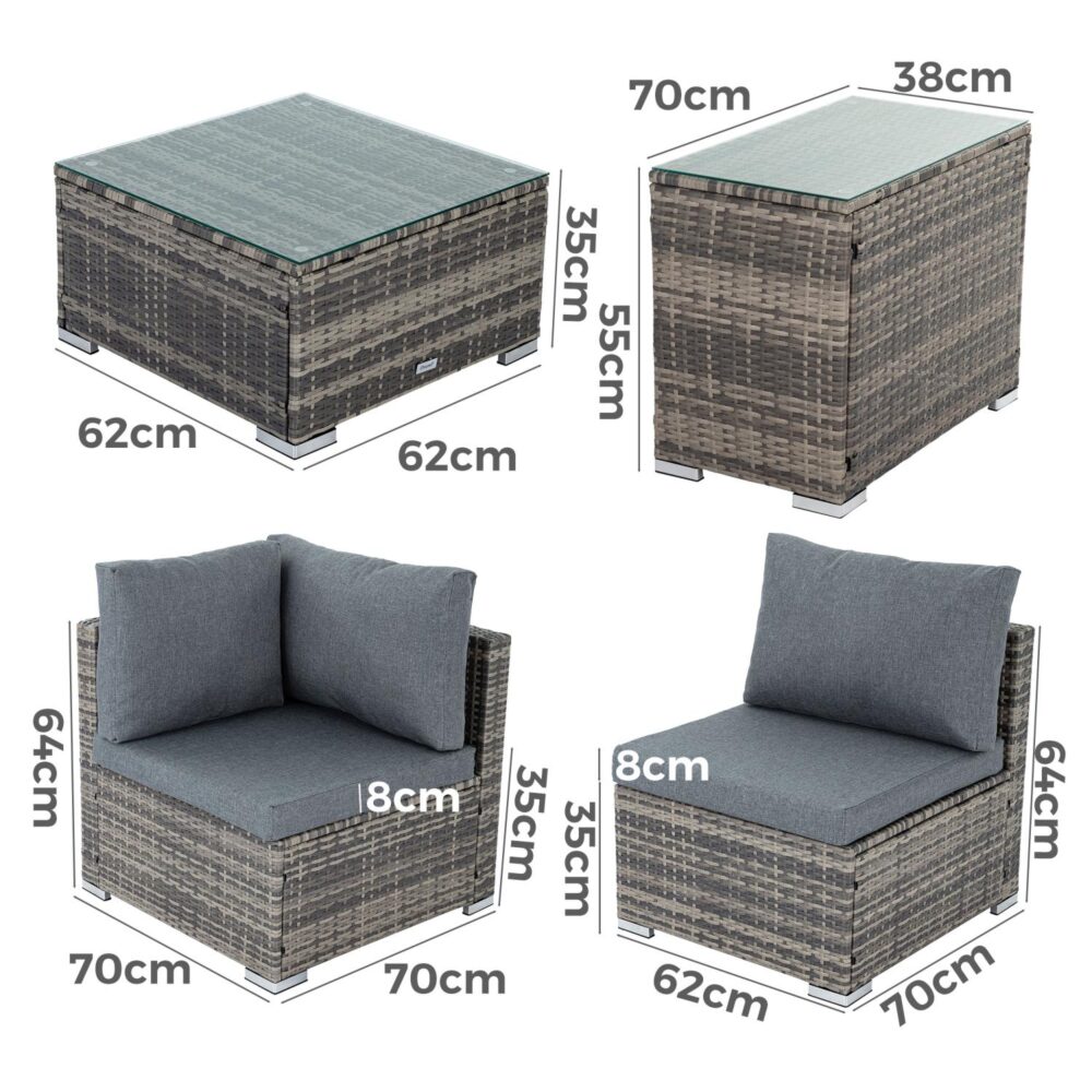 Outdoor Modular Lounge Sofa with Wicker End Table Set | Outdoorium