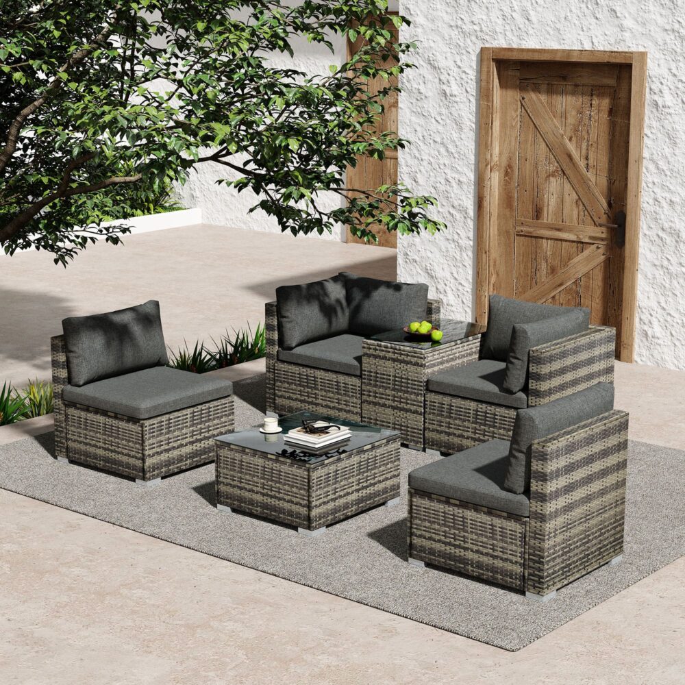 Outdoor Modular Lounge Sofa with Wicker End Table Set - Outdoorium