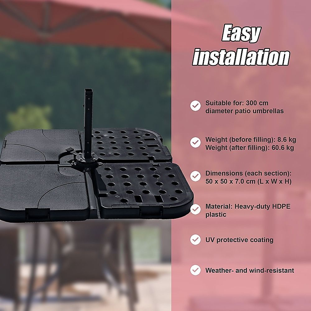 Outdoor Patio 4-Piece Cantilever Offset 3M Umbrella Base Stand Weight Water Sand - product image 3
