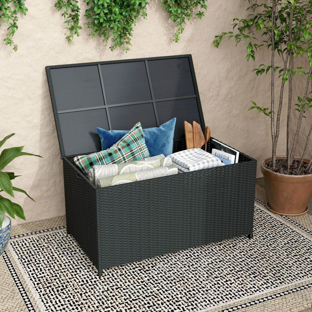 Outdoor PE Wicker Storage Box Garden 320L - Black | Outdoorium