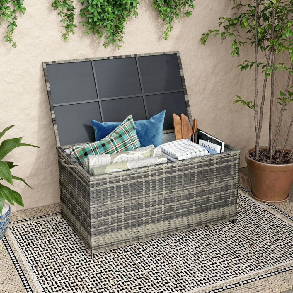 Outdoor PE Wicker Storage Box Garden 320L - Grey | Outdoorium