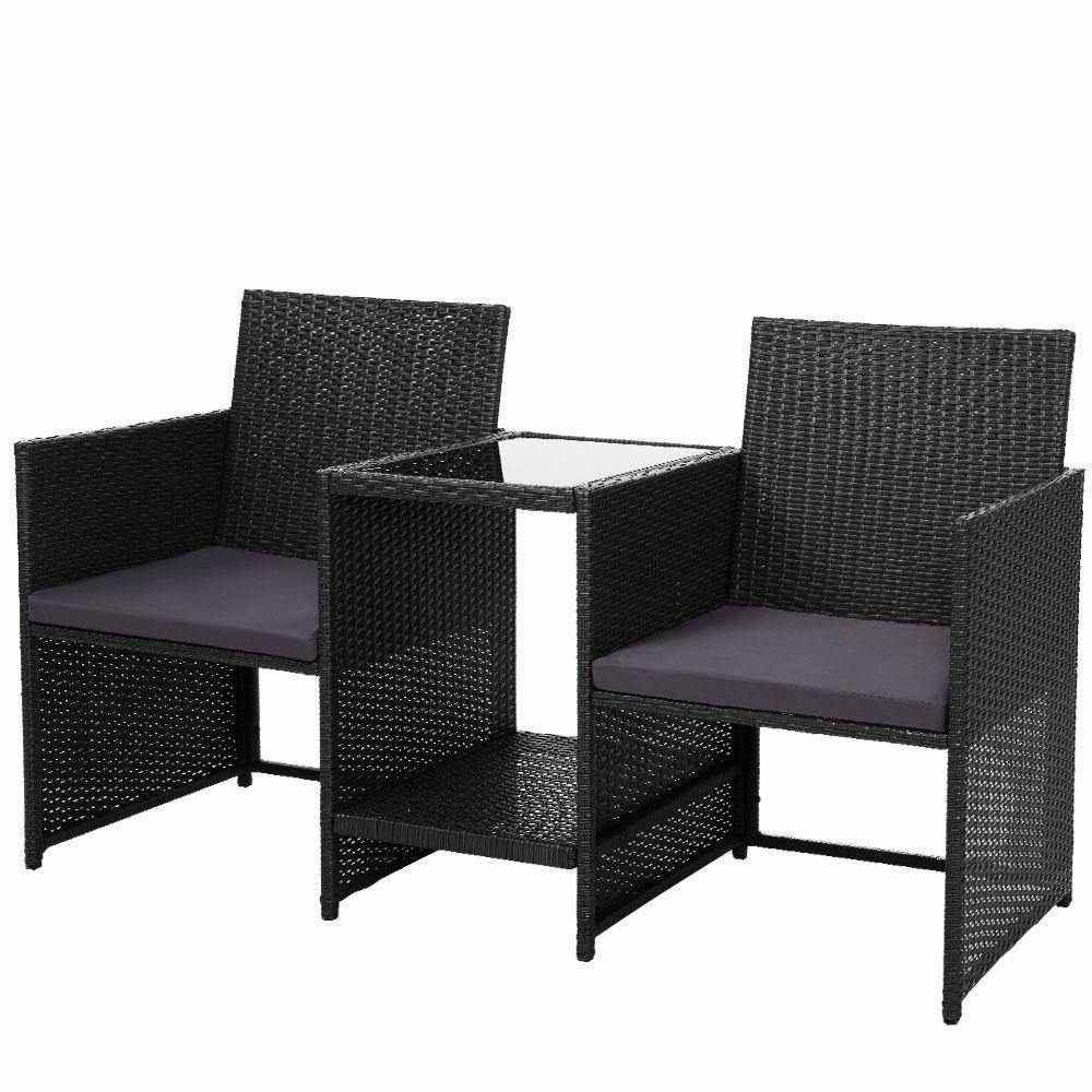 Outdoor Setting Wicker Loveseat Birstro Set Patio Garden Furniture Black - View 1