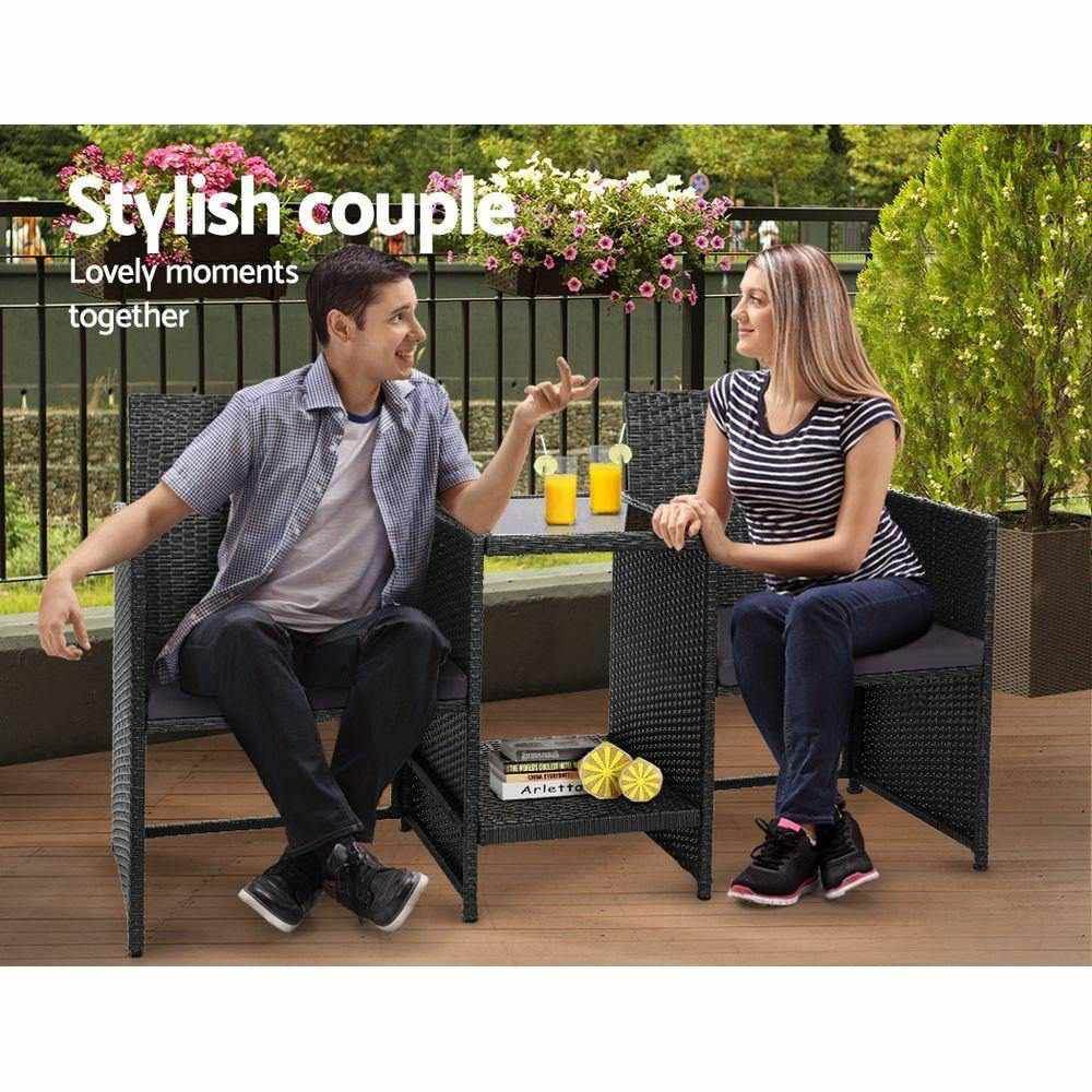 Outdoor Setting Wicker Loveseat Birstro Set Patio Garden Furniture Black - View 3