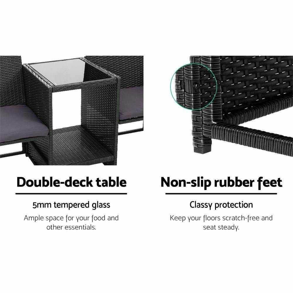 Outdoor Setting Wicker Loveseat Birstro Set Patio Garden Furniture Black - View 6