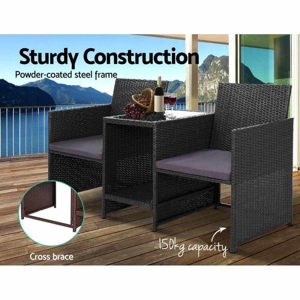 Outdoor Setting Wicker Loveseat Birstro Set Patio Garden Furniture Black - View 4