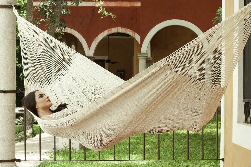 Outdoor undercover cotton Mayan Legacy hammock Family size Marble - Outdoorium