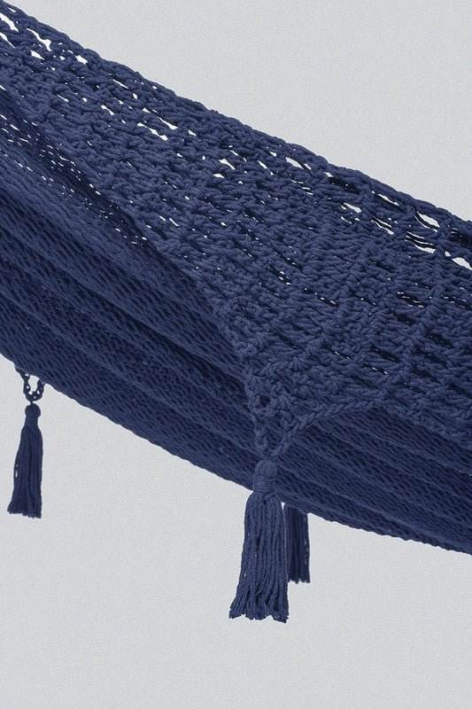 Outdoor undercover cotton Mayan Legacy hammock with hand crocheted tassels King Size Blue | Outdoorium
