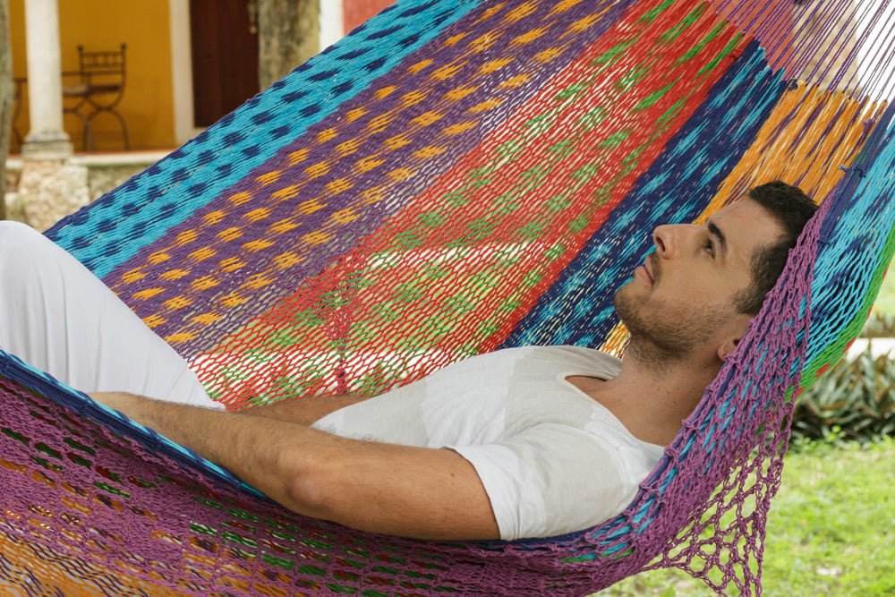 Outdoor undercover cotton Mayan Legacy hammock with hand crocheted tassels King Size Colorina | Outdoorium
