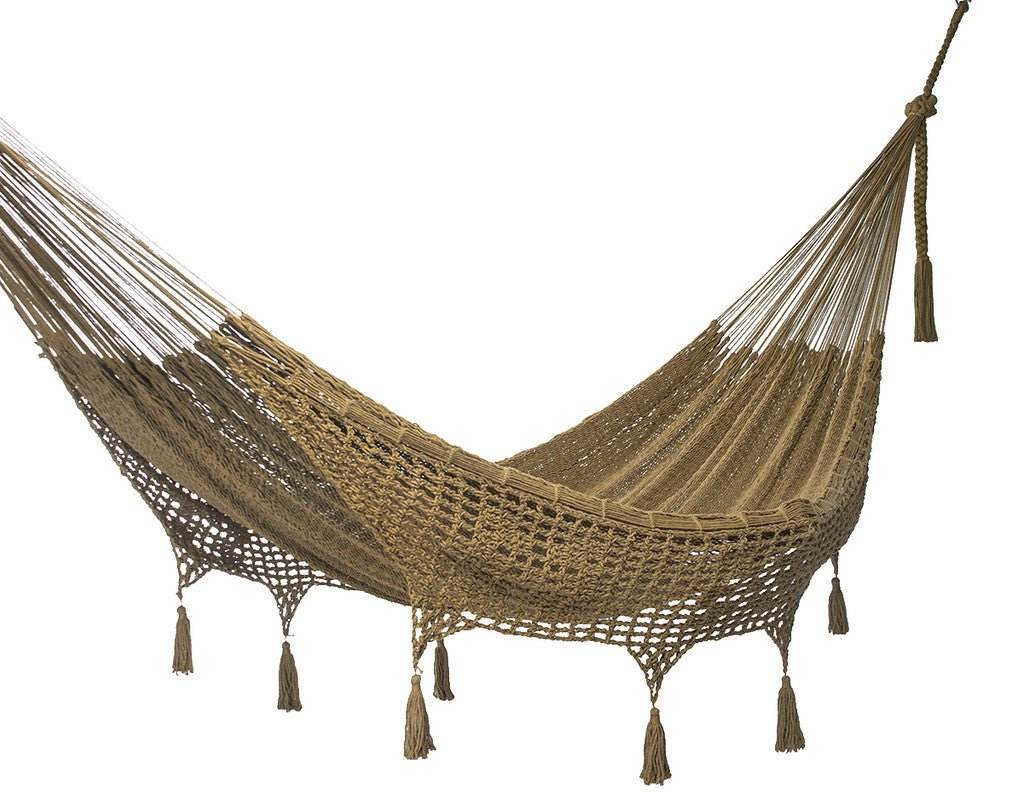 Outdoor undercover cotton Mayan Legacy hammock with hand crocheted tassels Queen Size Cedar | Outdoorium