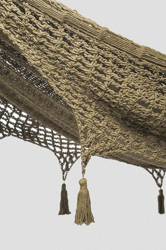 Outdoor undercover cotton Mayan Legacy hammock with hand crocheted tassels Queen Size Cedar | Outdoorium