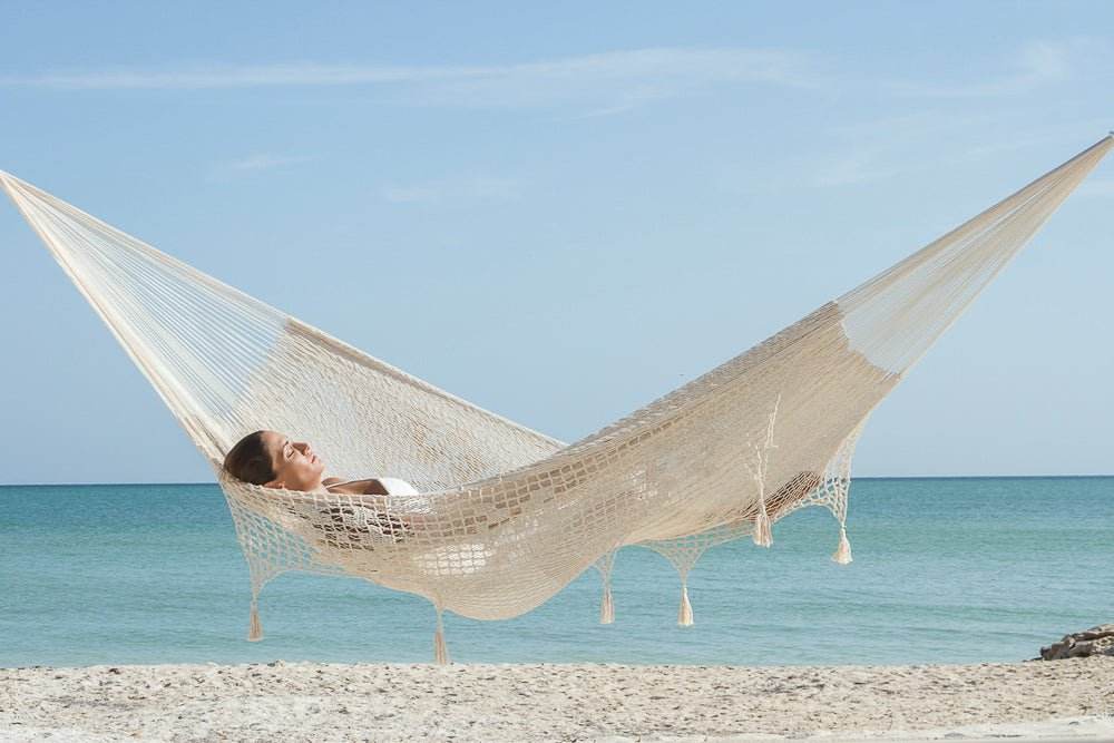 Outdoor undercover cotton Mayan Legacy hammock with hand crocheted tassels Queen Size Marble Colour | Outdoorium