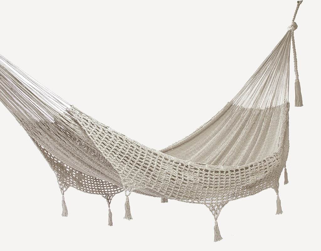 Outdoor undercover cotton Mayan Legacy hammock with hand crocheted tassels Queen Size Marble Colour | Outdoorium