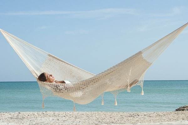 Outdoor undercover cotton Mayan Legacy hammock with hand crocheted tassels Queen Size Marble Colour | Outdoorium