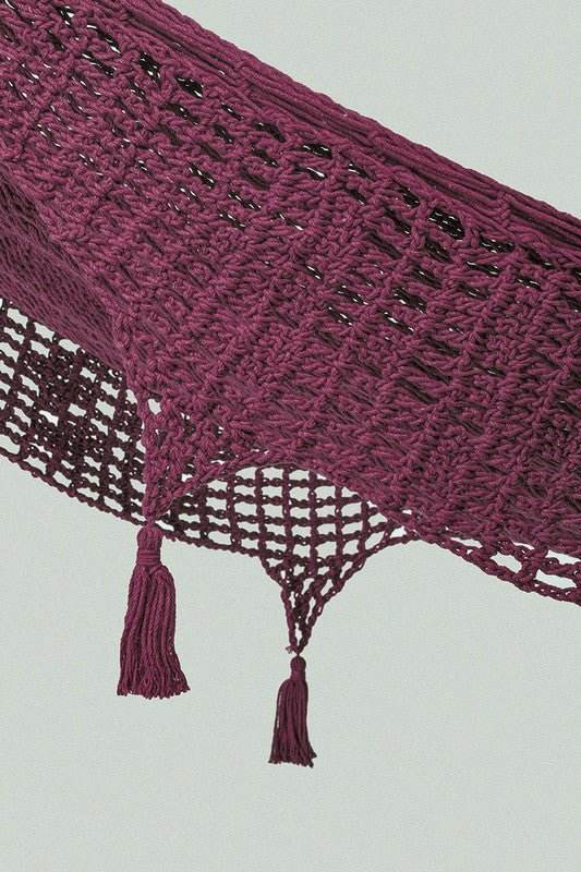 Outdoor undercover cotton Mayan Legacy hammock with hand crocheted tassels Queen Size Maroon - Outdoorium