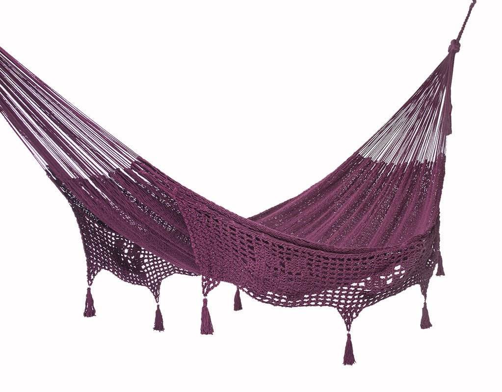Outdoor undercover cotton Mayan Legacy hammock with hand crocheted tassels Queen Size Maroon - Outdoorium