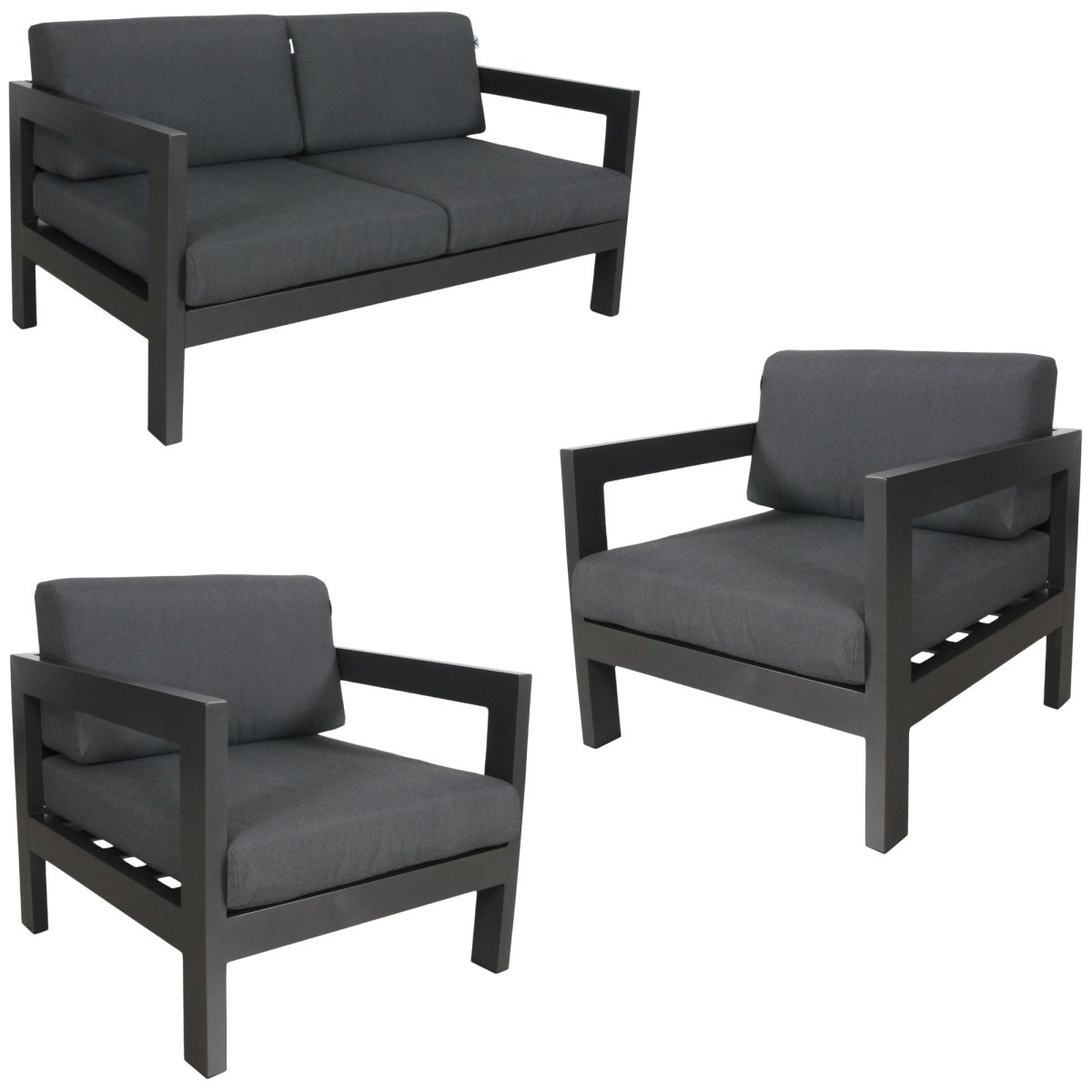 Outie 3pc Set 1+1+2 Seater Outdoor Sofa Lounge Aluminium Frame Charcoal - Outdoorium