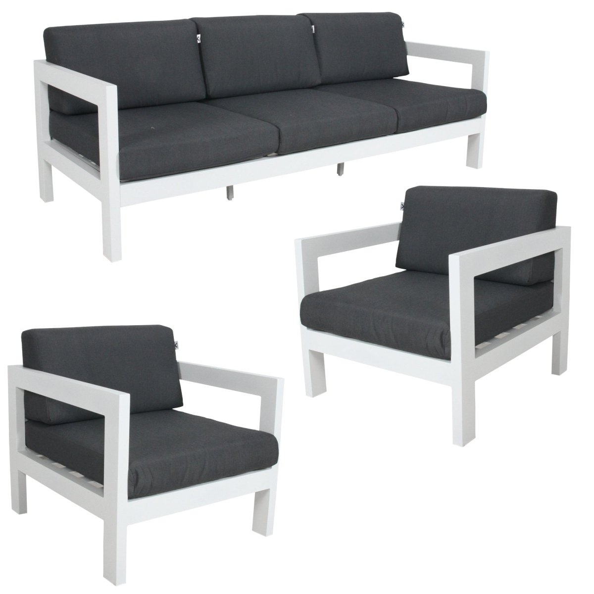 Outie 3pc Set 1+1+3 Seater Outdoor Sofa Lounge Aluminium Frame White - Outdoorium