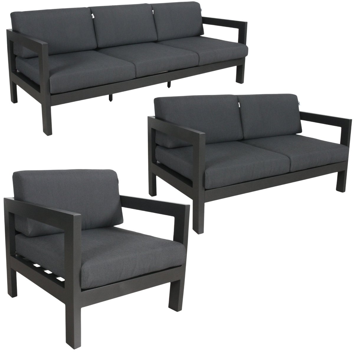 Outie 3pc Set 1+2+3 Seater Outdoor Sofa Lounge Aluminium Frame Charcoal - Outdoorium