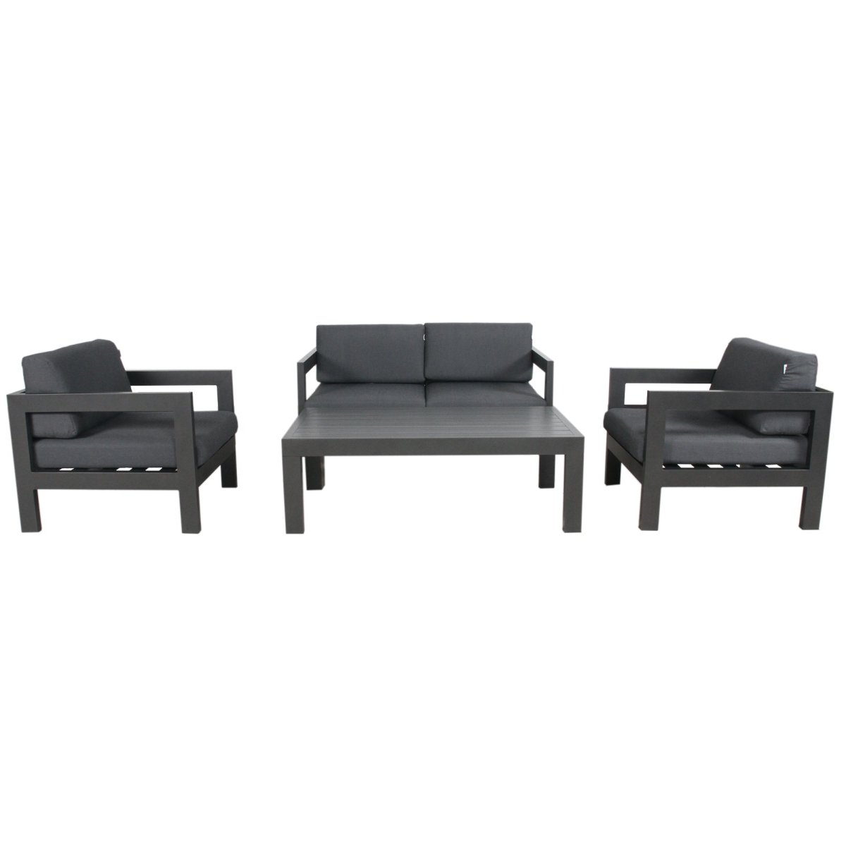 Outie 4pc Set 1+1+2 Seater Outdoor Sofa Lounge Coffee Table Aluminium Charcoal - Outdoorium