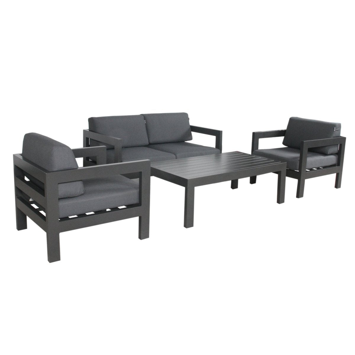 Outie 4pc Set 1+1+2 Seater Outdoor Sofa Lounge Coffee Table Aluminium Charcoal - Outdoorium