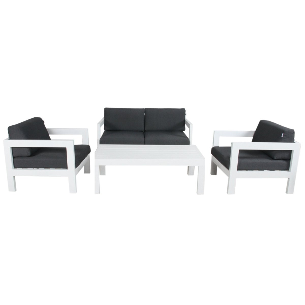 Outie 4pc Set 1+1+2 Seater Outdoor Sofa Lounge Coffee Table Aluminium White - Outdoorium