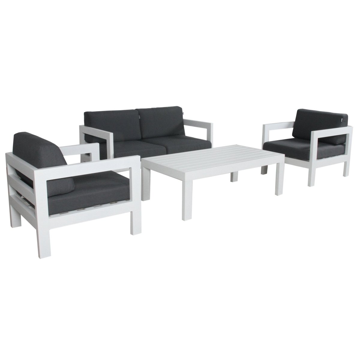 Outie 4pc Set 1+1+2 Seater Outdoor Sofa Lounge Coffee Table Aluminium White - Outdoorium