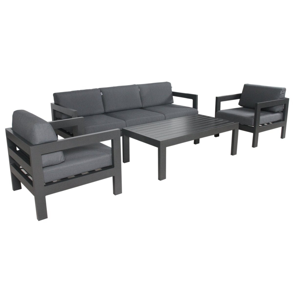 Outie 4pc Set 1+1+3 Seater Outdoor Sofa Lounge Coffee Table Aluminium Charcoal - Outdoorium