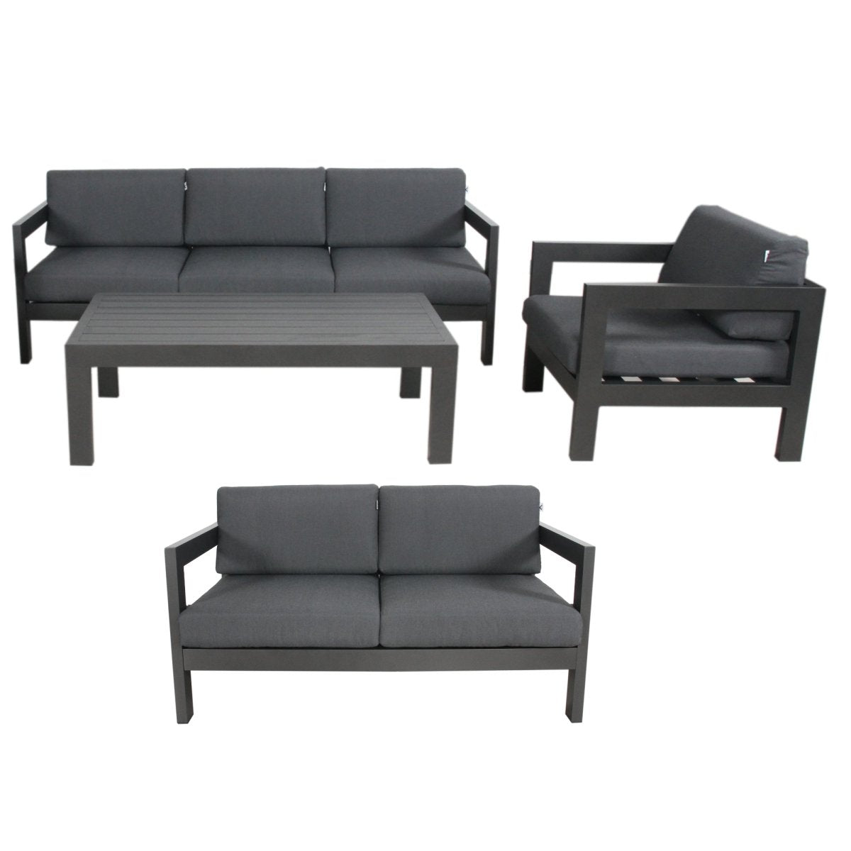 Outie 4pc Set 1+2+3 Seater Outdoor Sofa Lounge Coffee Table Aluminium Charcoal - Outdoorium