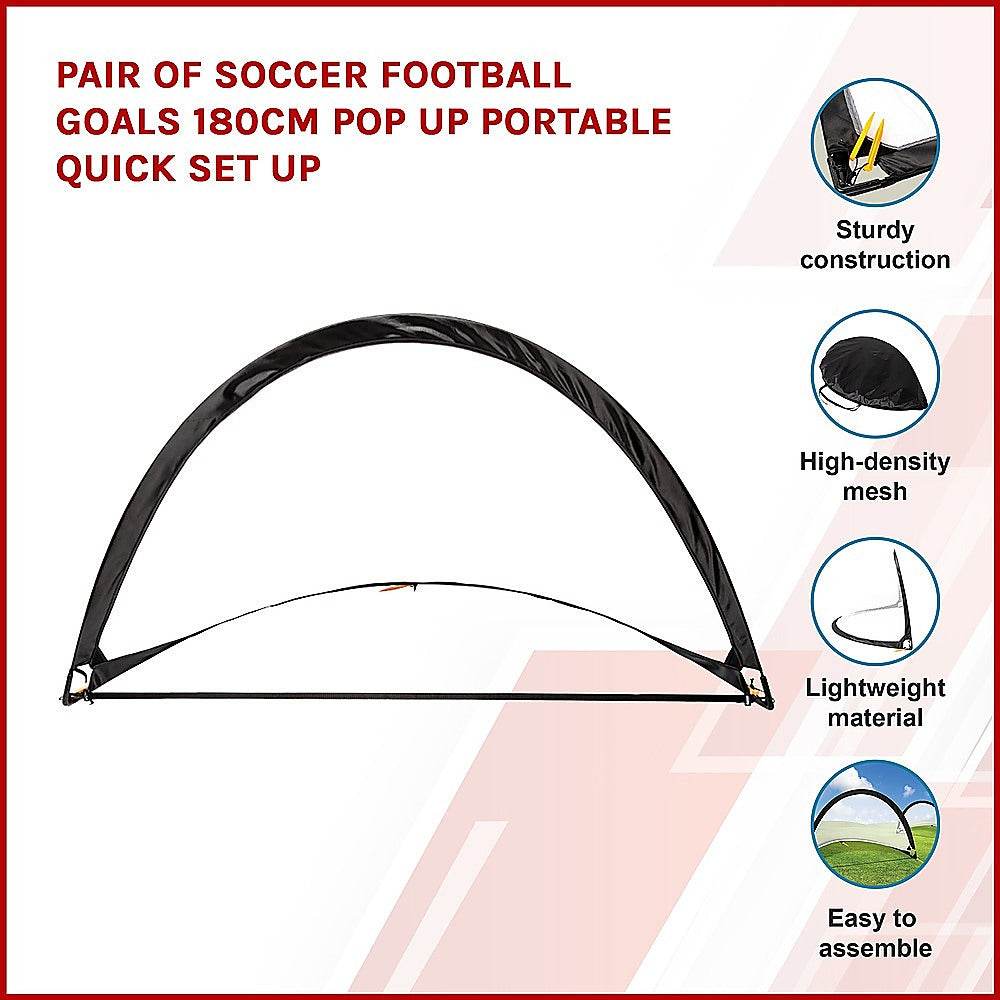 Pair of Soccer Football Goals 180cm Pop Up Portable Quick Set Up | Outdoorium