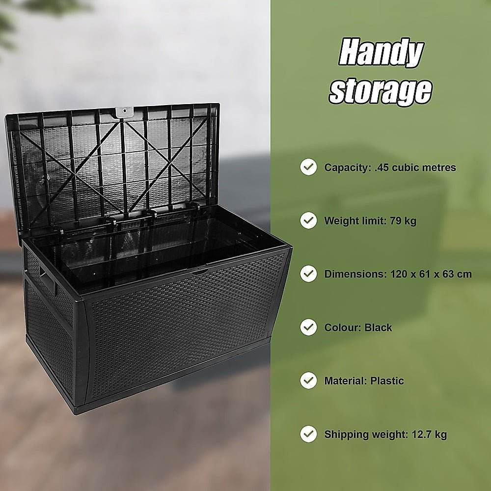 Patio Deck Box Outdoor Storage Plastic Bench Box 450 Litre - Outdoorium