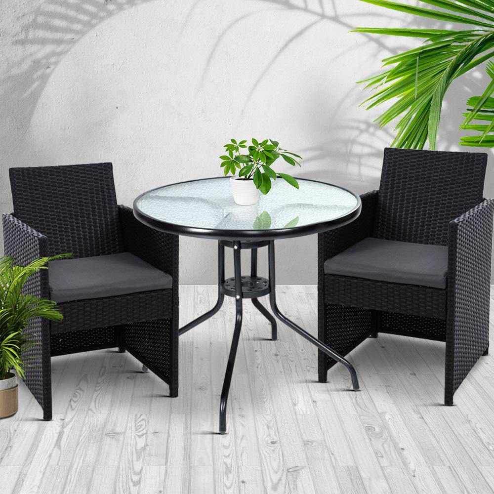 Gardeon 3PC Bistro Set Outdoor Furniture Rattan Table Chairs Cushion Patio Garden Hugo - View 7