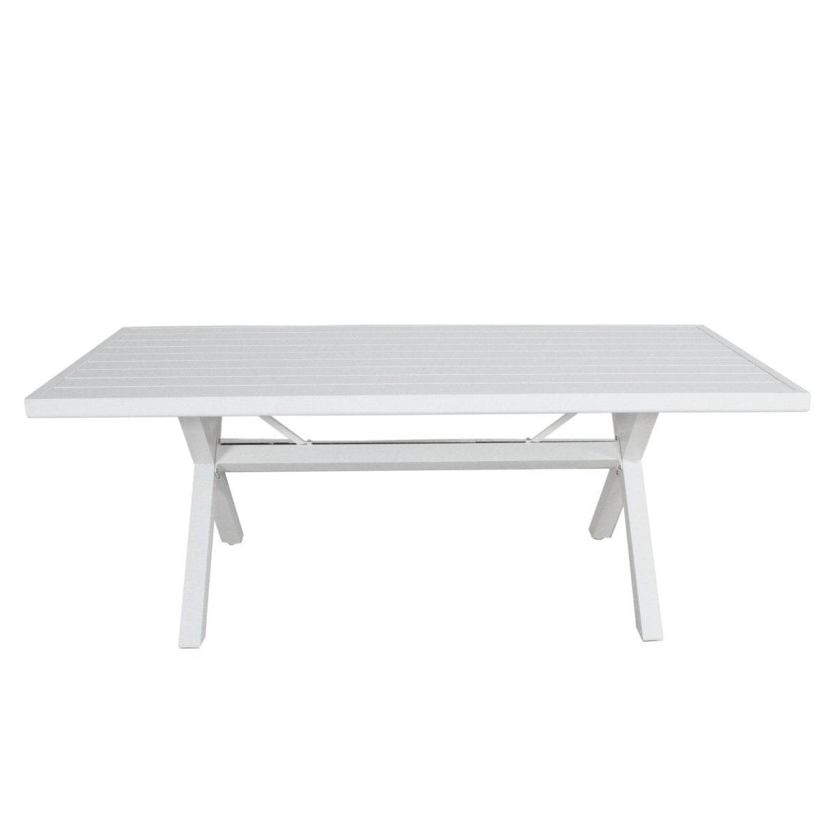 Percy 9pc 200cm Outdoor Trestle Dining Table Chair Set Aluminium Frame White - Outdoorium