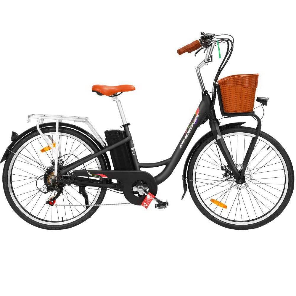 Phoenix 26 Inch Electric Bike Urban Bicycle eBike Removable Battery Black - Outdoorium
