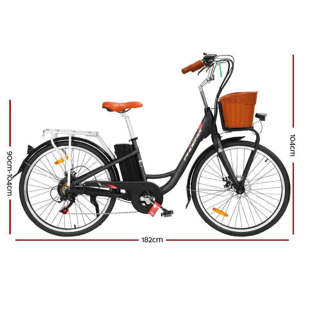 Phoenix 26 Inch Electric Bike Urban Bicycle eBike Removable Battery Black | Outdoorium