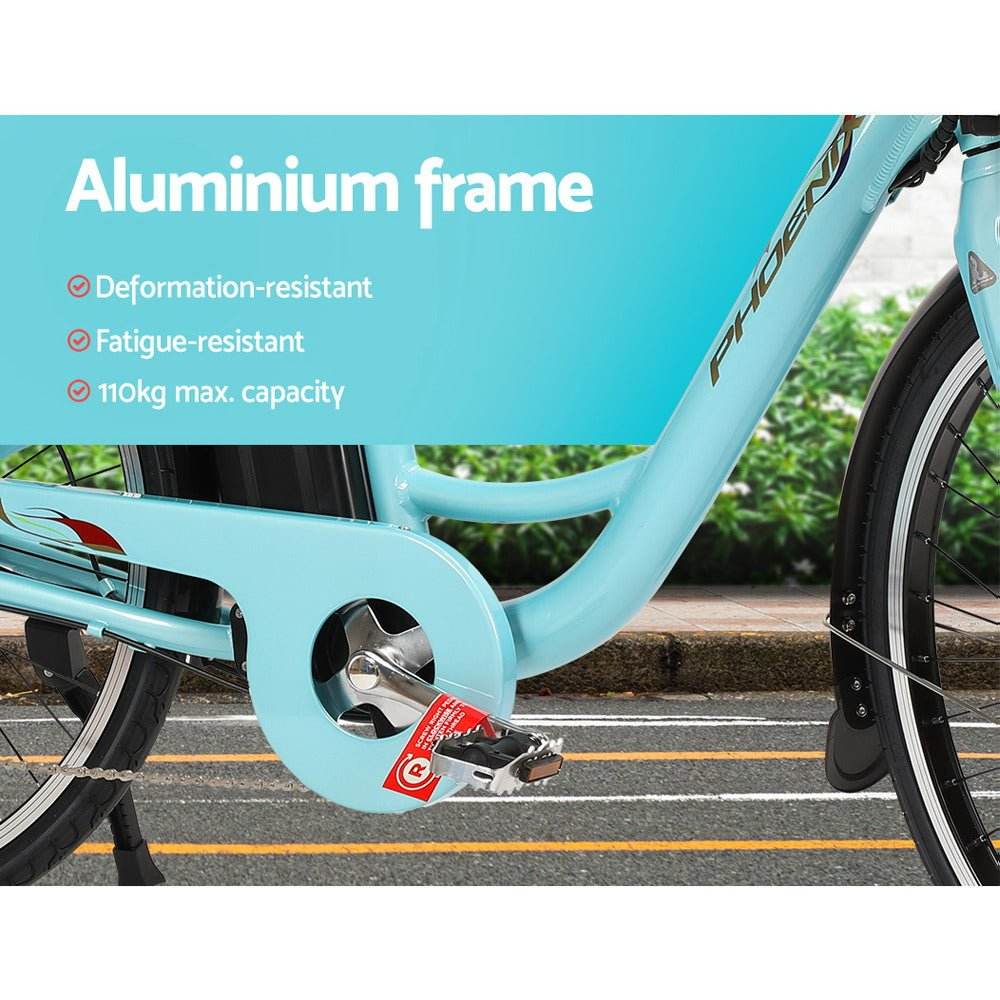 Phoenix 26 Inch Electric Bike Urban Bicycle eBike Removable Battery Blue | Outdoorium