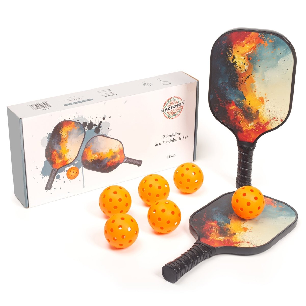 Pickleball Set with 6 Aerodynamic Balls and 2 Fiberglass Paddles - Outdoorium