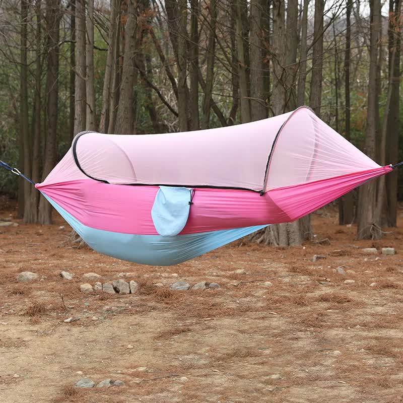 Pink Outdoor Camping Hammock with Mosquito Net, Anti - Tip Nylon Fabric, Single/Double Person Quick - Setup Hammock | Outdoorium