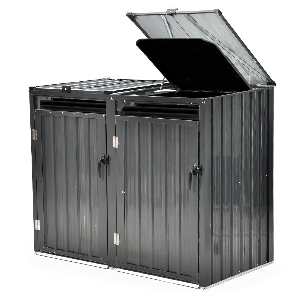 PLANTCRAFT Double Steel Wheelie Garbage Bin Storage Shed, Enclosure with 2 Opening Doors - Outdoorium