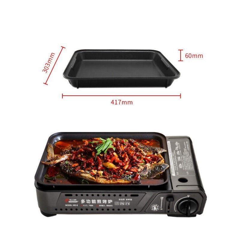 Portable Gas Burner Stove with Inset Non Stick Cooking Pan Cooker Butane Camping 35mm Cooking Pan - Outdoorium