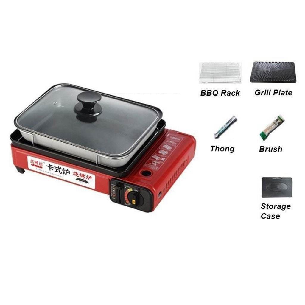 Portable Gas Stove Burner Butane BBQ Camping Gas Cooker With Non Stick Plate Red - Outdoorium