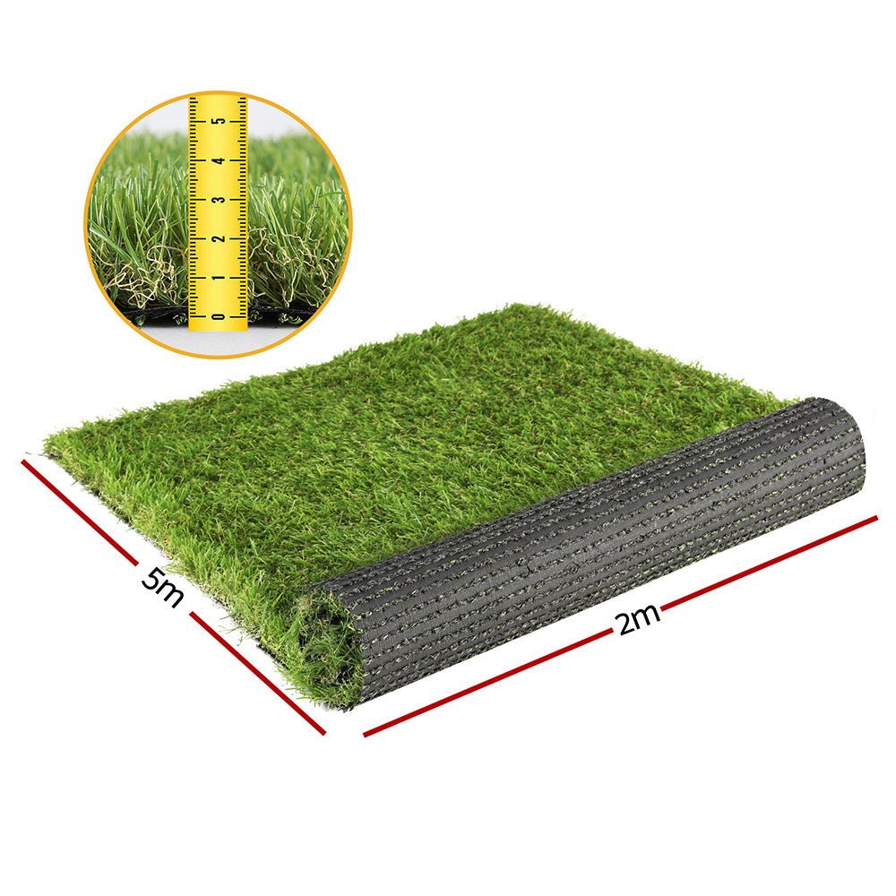 Primeturf Artificial Grass 35mm 2mx5m Synthetic Fake Lawn Turf Plastic Plant 4 - coloured - Outdoorium